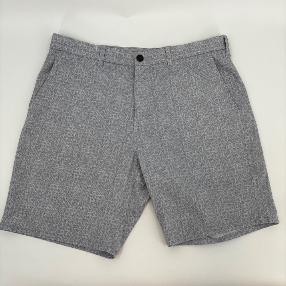 Johnnie-O Performance Golf Shorts Mens 36 Blue Geometric Diamond Print Stretch